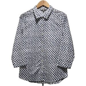 Linen Blend by Hester & Orchard White and blue polka dot button-up shirt Size M